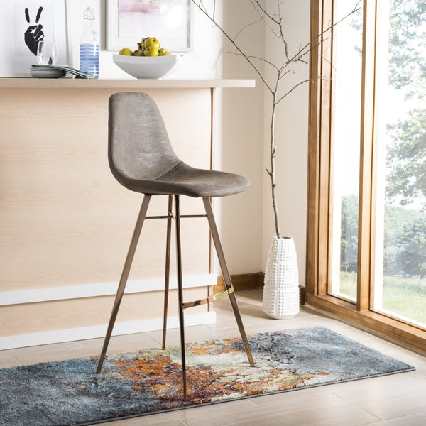 Safavieh Mathison Bar Stool - Stylish Mid-Century Modern Design With Durable Faux Leather & Sleek Metal Legs Taupe/Copper FOX3011B
