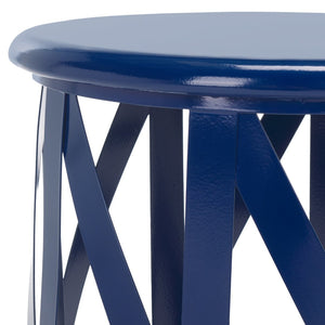 Safavieh Bertram Stool - Modern Industrial Accent With Open Lattice Design For Versatile Home Decor Use Navy FOX3200B