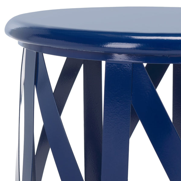 Safavieh Bertram Stool - Modern Industrial Accent With Open Lattice Design For Versatile Home Decor Use Navy FOX3200B