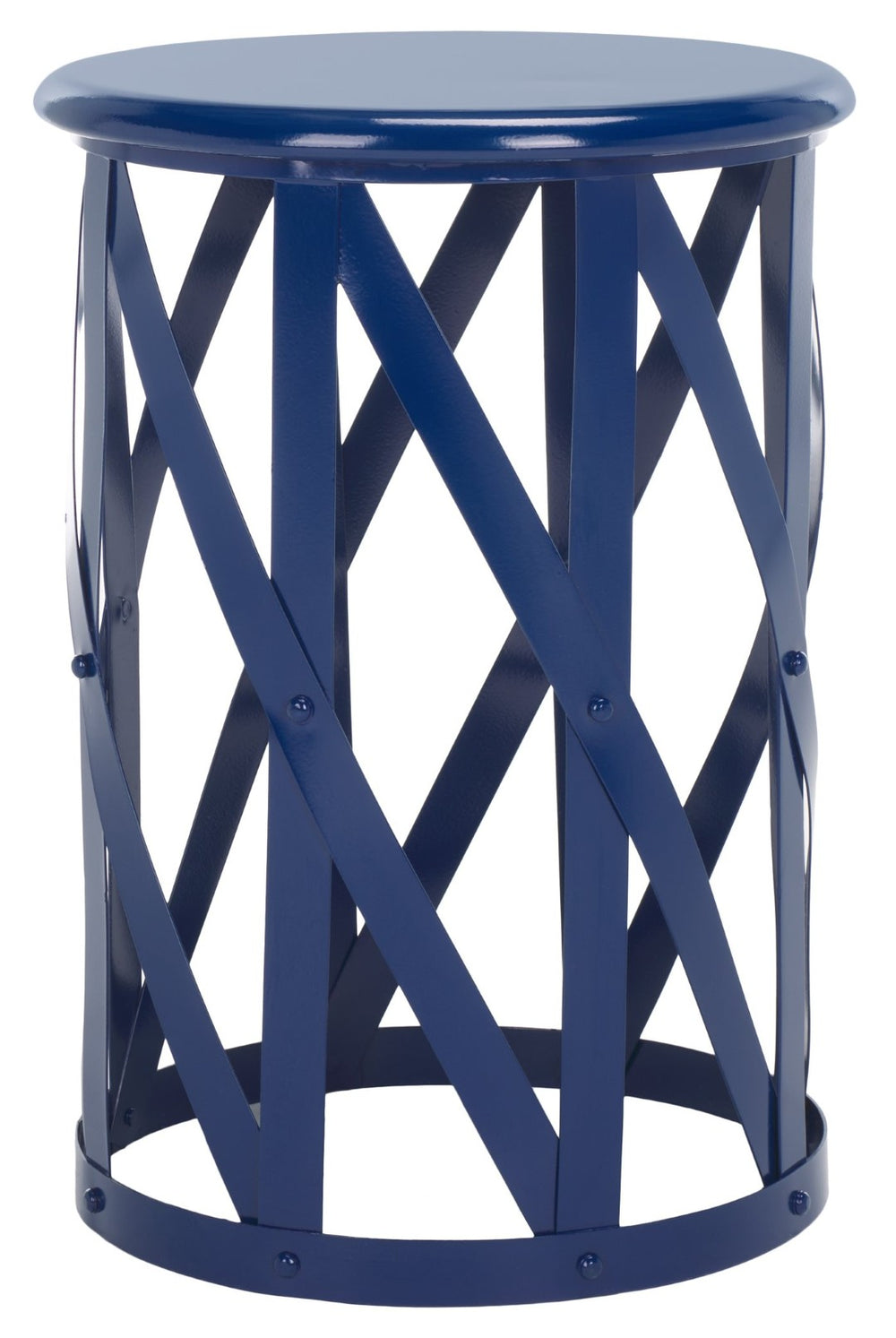 Safavieh Bertram Stool - Modern Industrial Accent With Open Lattice Design For Versatile Home Decor Use Navy FOX3200B