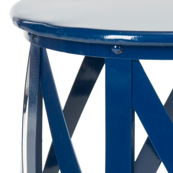 Safavieh Bertram Stool - Modern Industrial Accent With Open Lattice Design For Versatile Home Decor Use Navy FOX3200B