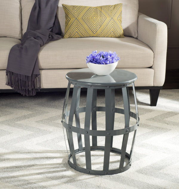 Safavieh Rinaldo Stool - Modern High-Gloss Grey Iron Accent Seat With Open Lattice Design For Any Space FOX3201A