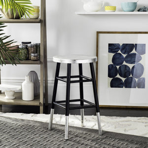Safavieh Kenzie Luxe Counter Stool With Sculpted Iron Frame For Contemporary Kitchen And Bar Spaces Black/Silver FOX3211A