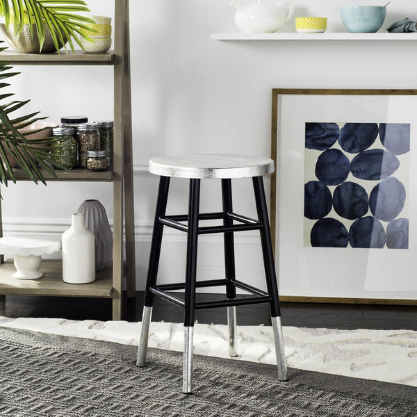 Safavieh Kenzie Luxe Counter Stool With Sculpted Iron Frame For Contemporary Kitchen And Bar Spaces Black/Silver FOX3211A