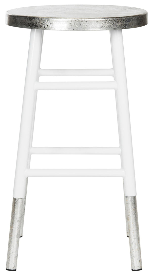 Safavieh Kenzie Luxe Counter Stool With Sculpted Iron Frame For Contemporary Kitchen And Bar Spaces White/Silver FOX3211B