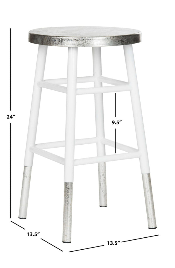 Safavieh Kenzie Luxe Counter Stool With Sculpted Iron Frame For Contemporary Kitchen And Bar Spaces White/Silver FOX3211B
