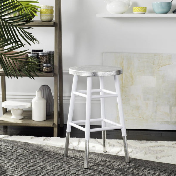Safavieh Kenzie Luxe Counter Stool With Sculpted Iron Frame For Contemporary Kitchen And Bar Spaces White/Silver FOX3211B
