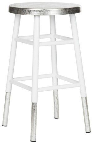 Safavieh Kenzie Luxe Counter Stool With Sculpted Iron Frame For Contemporary Kitchen And Bar Spaces White/Silver FOX3211B