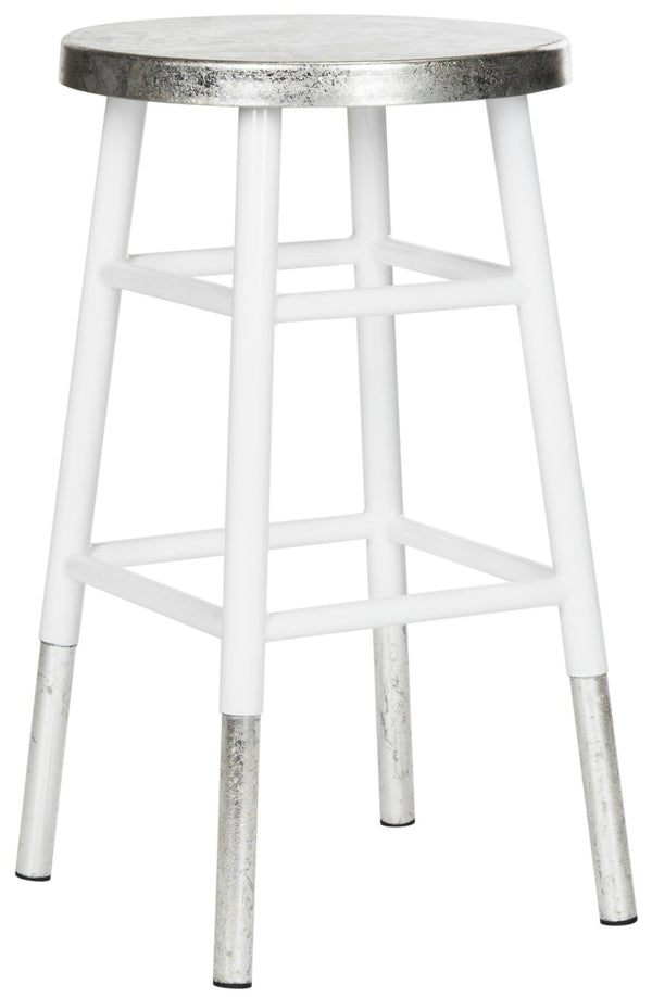 Safavieh Kenzie Luxe Counter Stool With Sculpted Iron Frame For Contemporary Kitchen And Bar Spaces White/Silver FOX3211B