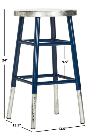 Safavieh Kenzie Luxe Counter Stool With Sculpted Iron Frame For Contemporary Kitchen And Bar Spaces Navy/Silver FOX3211C