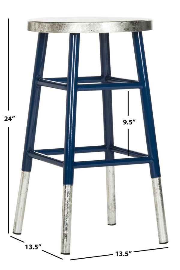 Safavieh Kenzie Luxe Counter Stool With Sculpted Iron Frame For Contemporary Kitchen And Bar Spaces Navy/Silver FOX3211C