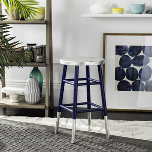 Safavieh Kenzie Luxe Counter Stool With Sculpted Iron Frame For Contemporary Kitchen And Bar Spaces Navy/Silver FOX3211C