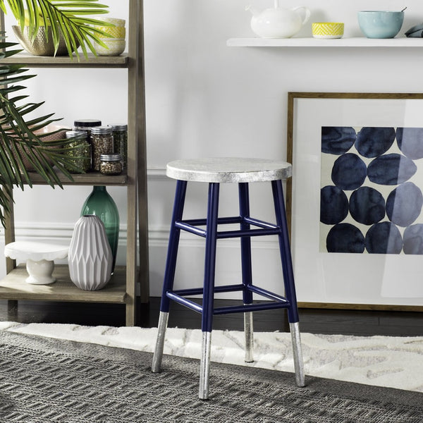 Safavieh Kenzie Luxe Counter Stool With Sculpted Iron Frame For Contemporary Kitchen And Bar Spaces Navy/Silver FOX3211C