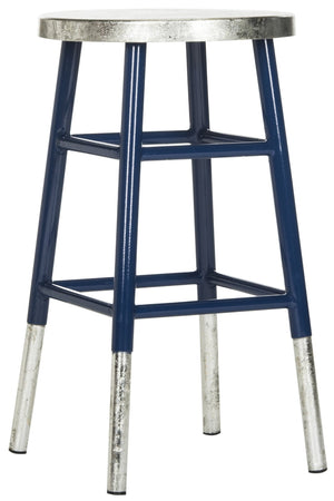Safavieh Kenzie Luxe Counter Stool With Sculpted Iron Frame For Contemporary Kitchen And Bar Spaces Navy/Silver FOX3211C