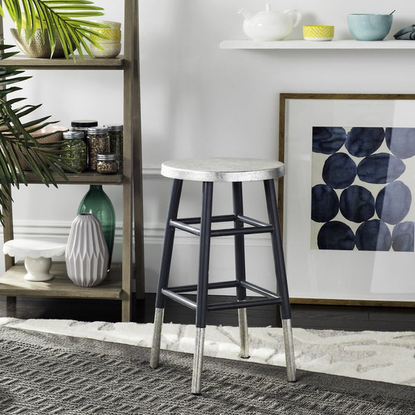 Safavieh Kenzie Luxe Counter Stool With Sculpted Iron Frame For Contemporary Kitchen And Bar Spaces Grey/Silver FOX3211D