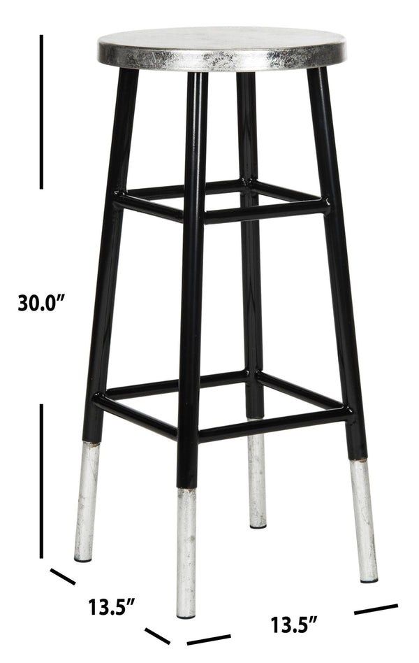 Safavieh Kenzie 30''H Contemporary Bar Stool With Metallic Accents For Modern Home Bars And Kitchens Black/Silver FOX3212A