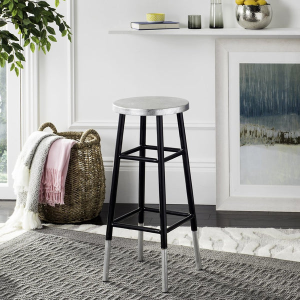 Safavieh Kenzie 30''H Contemporary Bar Stool With Metallic Accents For Modern Home Bars And Kitchens Black/Silver FOX3212A