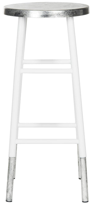 Safavieh Kenzie 30''H Contemporary Bar Stool With Metallic Accents For Modern Home Bars And Kitchens White/Silver FOX3212B