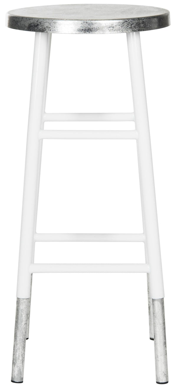Safavieh Kenzie 30''H Contemporary Bar Stool With Metallic Accents For Modern Home Bars And Kitchens White/Silver FOX3212B