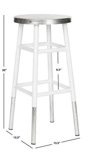 Safavieh Kenzie 30''H Contemporary Bar Stool With Metallic Accents For Modern Home Bars And Kitchens White/Silver FOX3212B