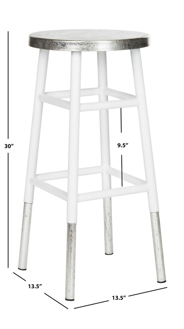 Safavieh Kenzie 30''H Contemporary Bar Stool With Metallic Accents For Modern Home Bars And Kitchens White/Silver FOX3212B