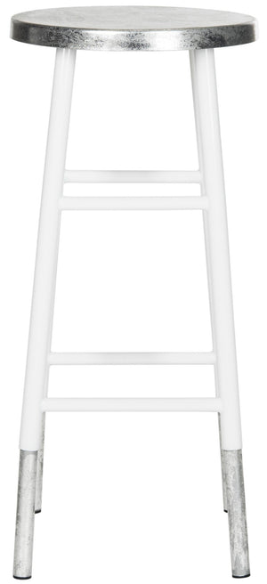 Safavieh Kenzie 30''H Contemporary Bar Stool With Metallic Accents For Modern Home Bars And Kitchens White/Silver FOX3212B