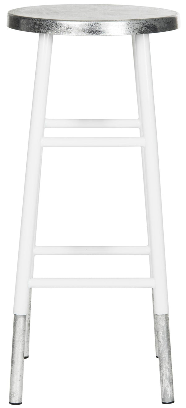 Safavieh Kenzie 30''H Contemporary Bar Stool With Metallic Accents For Modern Home Bars And Kitchens White/Silver FOX3212B