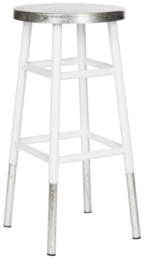 Safavieh Kenzie 30''H Contemporary Bar Stool With Metallic Accents For Modern Home Bars And Kitchens White/Silver FOX3212B