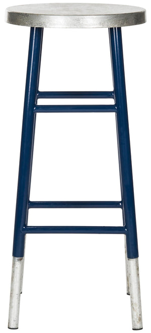 Safavieh Kenzie 30''H Contemporary Bar Stool With Metallic Accents For Modern Home Bars And Kitchens Navy/Silver FOX3212C