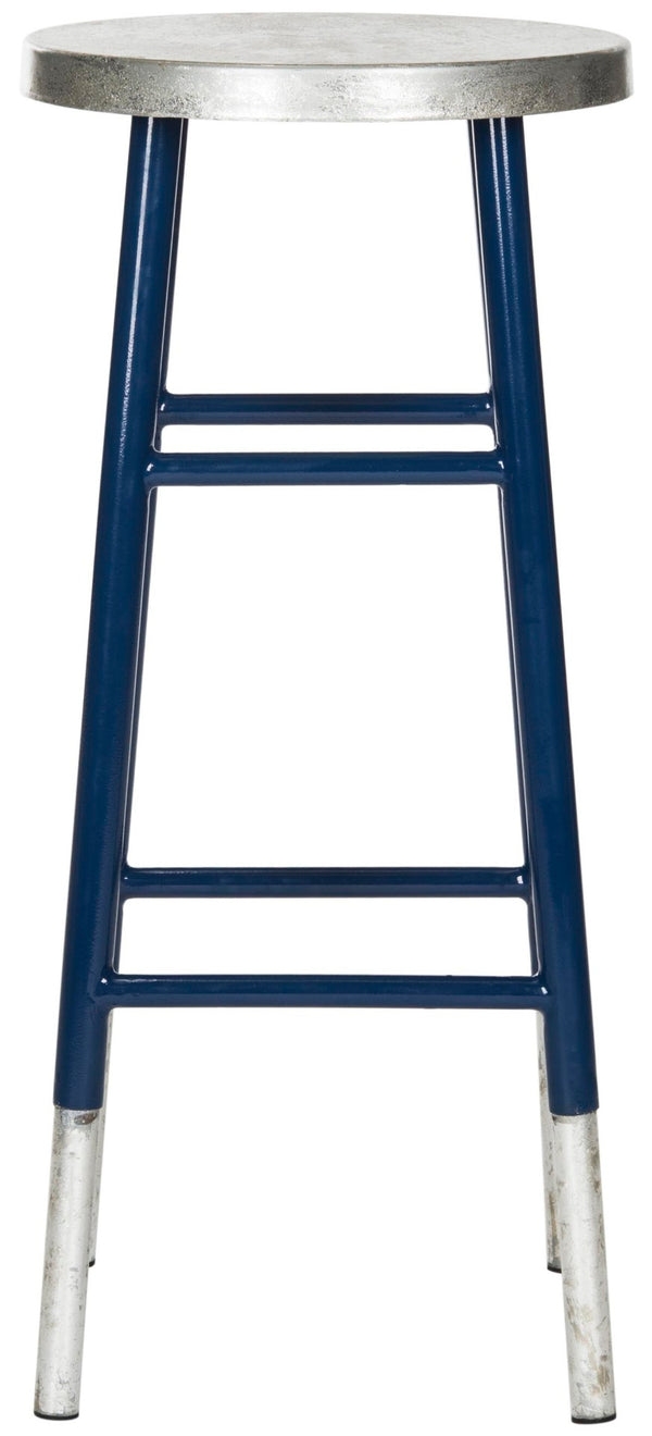 Safavieh Kenzie 30''H Contemporary Bar Stool With Metallic Accents For Modern Home Bars And Kitchens Navy/Silver FOX3212C