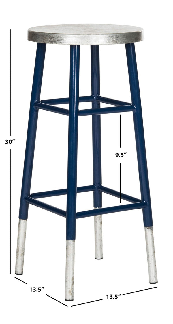 Safavieh Kenzie 30''H Contemporary Bar Stool With Metallic Accents For Modern Home Bars And Kitchens Navy/Silver FOX3212C