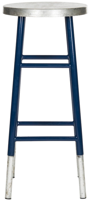 Safavieh Kenzie 30''H Contemporary Bar Stool With Metallic Accents For Modern Home Bars And Kitchens Navy/Silver FOX3212C