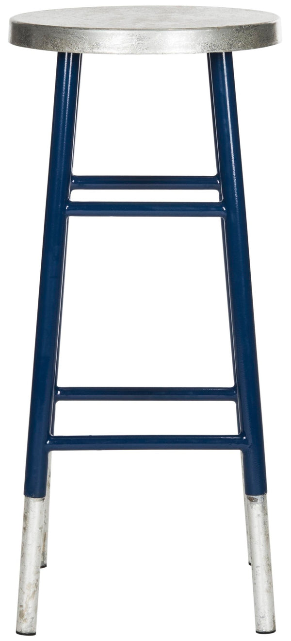 Safavieh Kenzie 30''H Contemporary Bar Stool With Metallic Accents For Modern Home Bars And Kitchens Navy/Silver FOX3212C