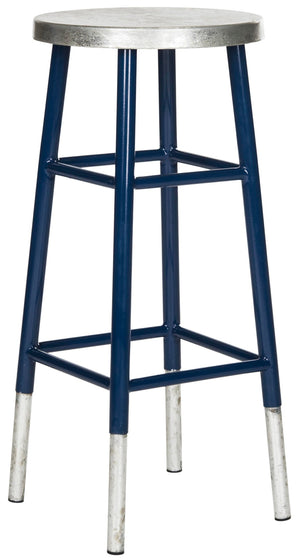Safavieh Kenzie 30''H Contemporary Bar Stool With Metallic Accents For Modern Home Bars And Kitchens Navy/Silver FOX3212C
