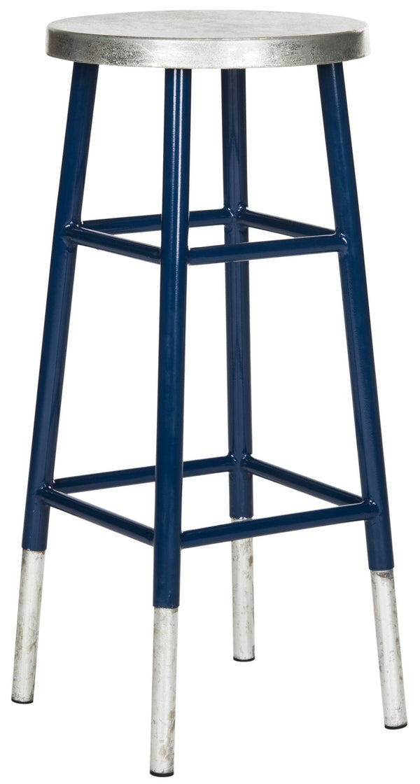 Safavieh Kenzie 30''H Contemporary Bar Stool With Metallic Accents For Modern Home Bars And Kitchens Navy/Silver FOX3212C