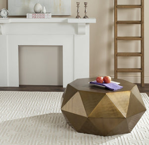 Safavieh Astrid Faceted Coffee Table – Modern Geometric Design In Artful Iron For Stylish Living Spaces Brushed Brass FOX3223A