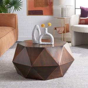 Safavieh Astrid Faceted Coffee Table – Modern Geometric Design In Artful Iron For Stylish Living Spaces Copper FOX3223B