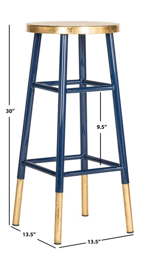 Safavieh Emery Elegant Bar Stool With Gold Leaf Trim For Stylish Kitchen And Home Bar Seating Solutions Navy/Gold FOX3230A