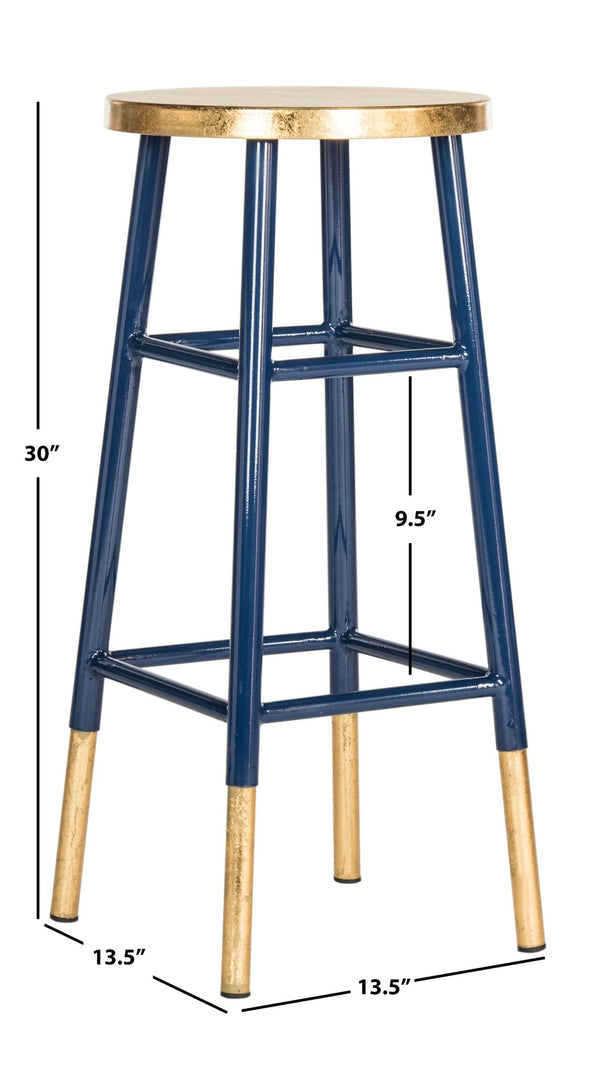 Safavieh Emery Elegant Bar Stool With Gold Leaf Trim For Stylish Kitchen And Home Bar Seating Solutions Navy/Gold FOX3230A