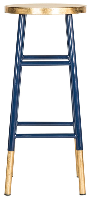 Safavieh Emery Elegant Bar Stool With Gold Leaf Trim For Stylish Kitchen And Home Bar Seating Solutions Navy/Gold FOX3230A