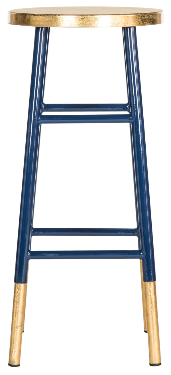 Safavieh Emery Elegant Bar Stool With Gold Leaf Trim For Stylish Kitchen And Home Bar Seating Solutions Navy/Gold FOX3230A