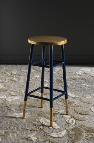 Safavieh Emery Elegant Bar Stool With Gold Leaf Trim For Stylish Kitchen And Home Bar Seating Solutions Navy/Gold FOX3230A