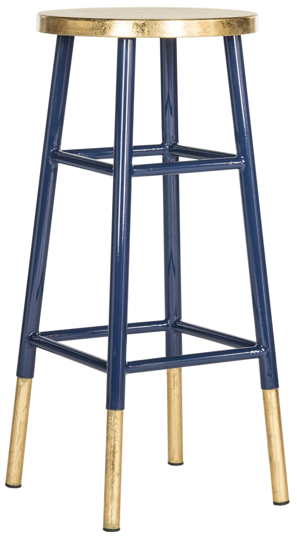 Safavieh Emery Elegant Bar Stool With Gold Leaf Trim For Stylish Kitchen And Home Bar Seating Solutions Navy/Gold FOX3230A
