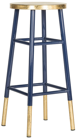Safavieh Emery Elegant Bar Stool With Gold Leaf Trim For Stylish Kitchen And Home Bar Seating Solutions Navy/Gold FOX3230A