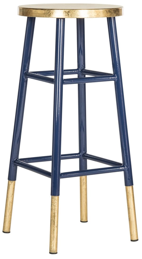 Safavieh Emery Elegant Bar Stool With Gold Leaf Trim For Stylish Kitchen And Home Bar Seating Solutions Navy/Gold FOX3230A