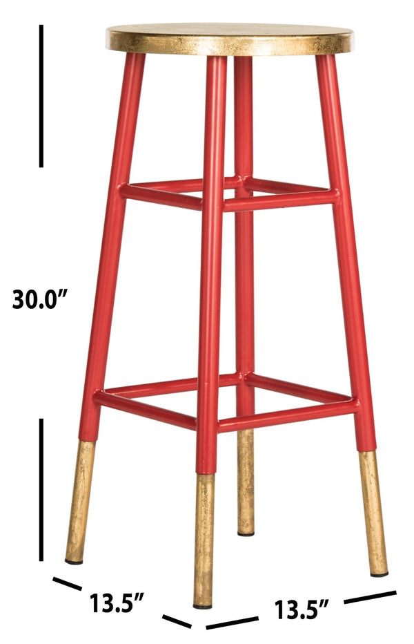 Safavieh Emery Elegant Bar Stool With Gold Leaf Trim For Stylish Kitchen And Home Bar Seating Solutions Red/Gold FOX3230B