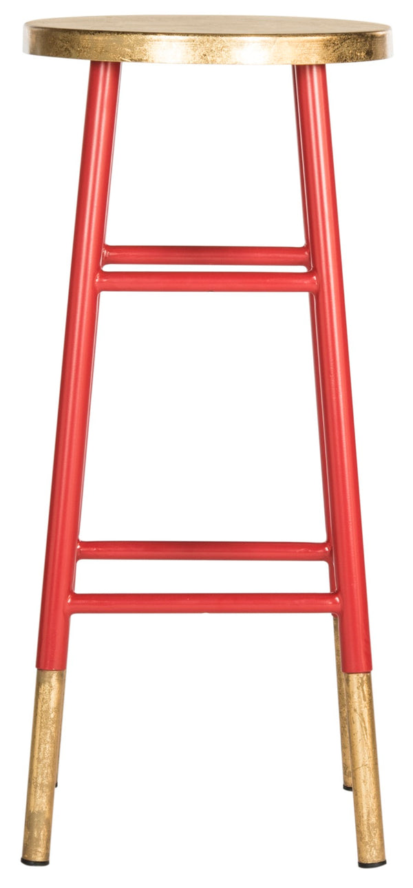 Safavieh Emery Elegant Bar Stool With Gold Leaf Trim For Stylish Kitchen And Home Bar Seating Solutions Red/Gold FOX3230B