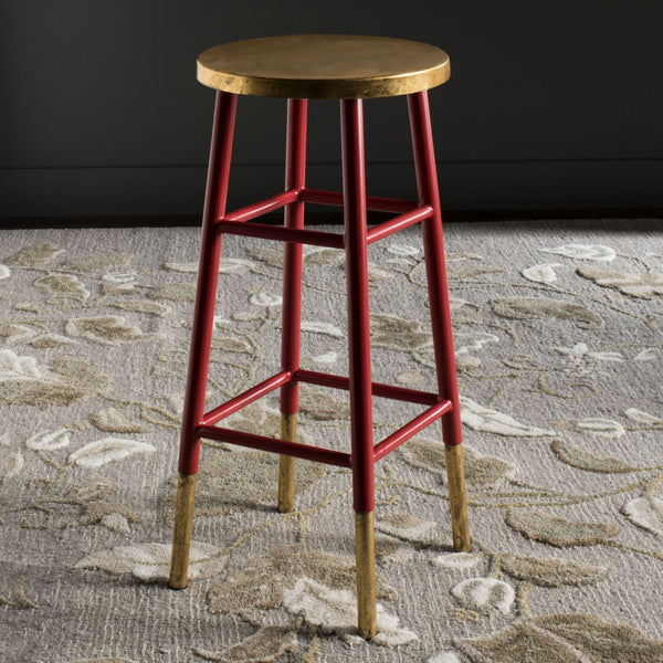 Safavieh Emery Elegant Bar Stool With Gold Leaf Trim For Stylish Kitchen And Home Bar Seating Solutions Red/Gold FOX3230B