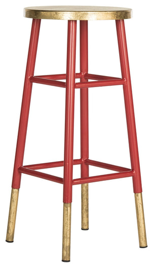 Safavieh Emery Elegant Bar Stool With Gold Leaf Trim For Stylish Kitchen And Home Bar Seating Solutions Red/Gold FOX3230B