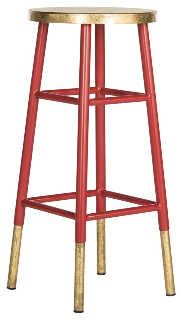 Safavieh Emery Elegant Bar Stool With Gold Leaf Trim For Stylish Kitchen And Home Bar Seating Solutions Red/Gold FOX3230B